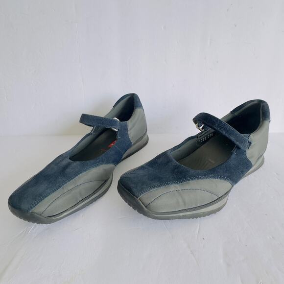 Vintage Prada Blue Suede Mary Jane Trainers Y2K Square Toe Ballerina Flats 8.5 - Picture 7 of 10